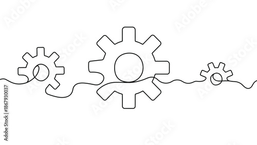 Interconnected gears in continuous line drawing