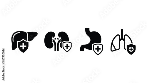 Medical icons of human organs with protective shields