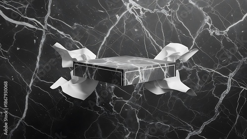 Sophisticated marble pedestal with abstract support on dark stone backdrop