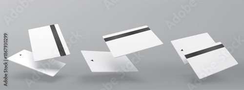 Vector realistic plastic credit card templates. Blank debit card with chip card on background. Mockup empty design for online business and finance, technology payment, digital payment concept.