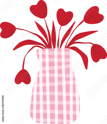 Romantic Heart Shaped Blooms in Pink Plaid Vase