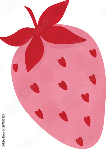 Cute Hand Drawn Pink Strawberry with Heart Seeds