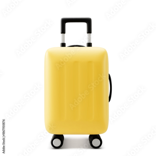 Vector 3D realistic yellow travel suitcase, cabin luggage. 3D realistic icon, travel concept. Vector illustration