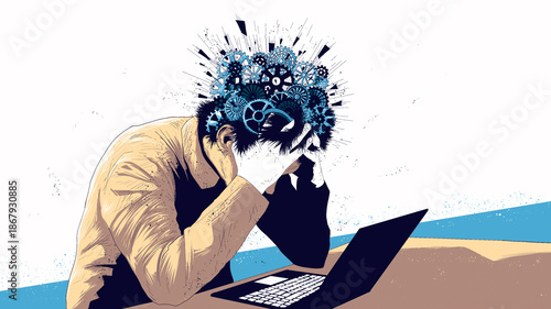 Bild auf Leinwand Conceptual illustration about digital burnout and mental overload