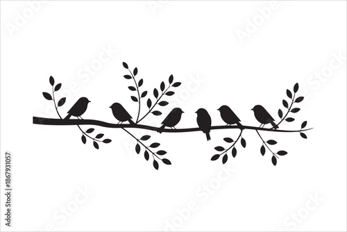 Tree branch birds silhouette vector, Silhouette birds perched on a tree branch vector illustration