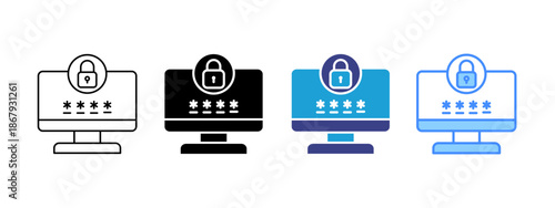 Secure Login icon set multiple style collection
