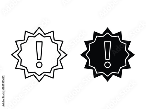 Warning exclamation mark symbols in black and white