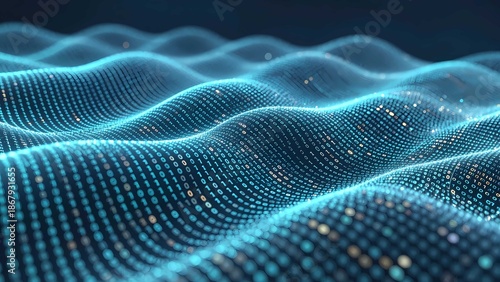 Futuristic digital graphics create abstract design with visual technology wave patterns