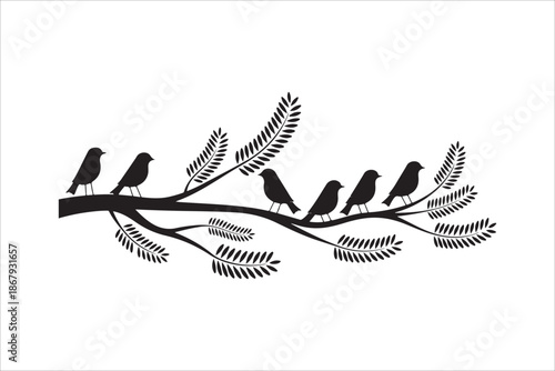 Tree branch birds silhouette vector, Silhouette birds perched on a tree branch vector illustration