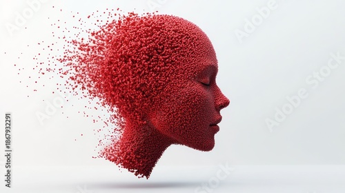 Disintegrating Red Head: A 3D Digital Art Piece Exploring the Concept of Memory and Identity