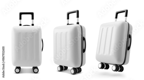 Vector 3D realistic white travel suitcase, cabin luggage. 3D realistic icon, travel concept. Vector illustration