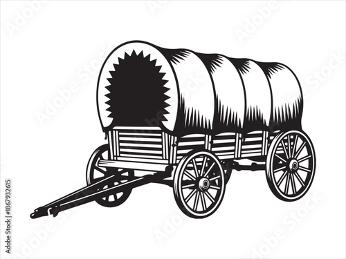 Silhouette of a vintage covered wagon vector. Western covered wagon silhouette vector illustration design. Old western covered wagon