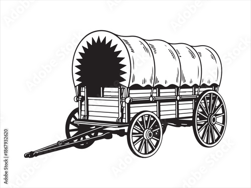 Silhouette of a vintage covered wagon vector. Western covered wagon silhouette vector illustration design. Old western covered wagon