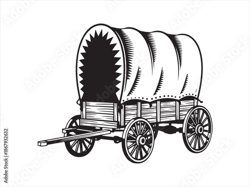 Silhouette of a vintage covered wagon vector. Western covered wagon silhouette vector illustration design. Old western covered wagon
