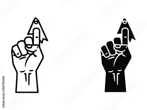 Hand showing middle finger with rocket graphic