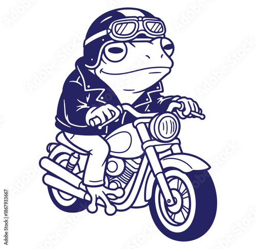 Cool frog biker wearing helmet and jacket riding a motorcycle vector illustration