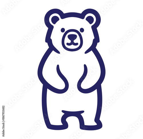 Cute cartoon bear outline illustration standing upright in flat minimalist design