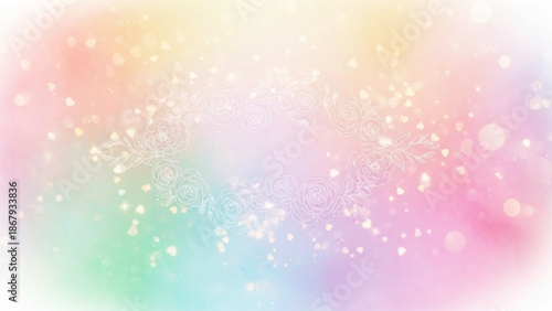 A vibrant, pastel-colored background with sparkling dots and a soft, dreamy atmosphere