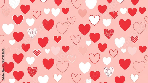 Hearts scattered across a soft pink background