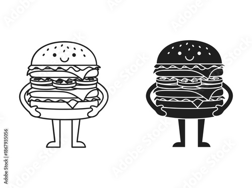 Cartoon burger characters with happy faces