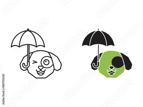 Pirate dog head with umbrella illustration
