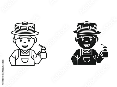 Cartoon beekeeper holding honey jar