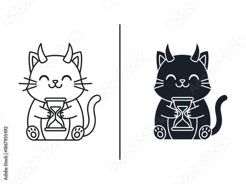 Cartoon cat holding hourglass illustration
