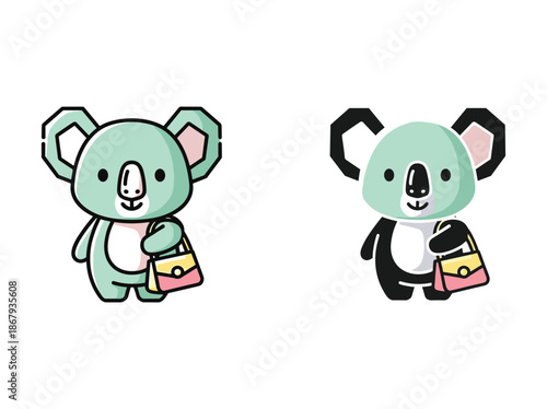Cartoon koala characters holding shopping bags