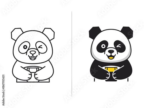 Panda bear holding cup in hand illustration