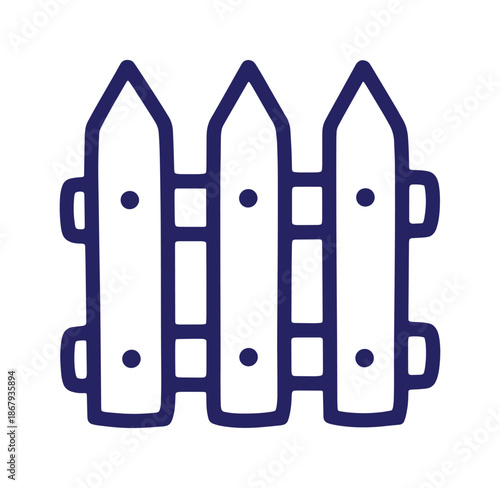 Simple vector illustration of a navy blue picket fence design isolated on a white background
