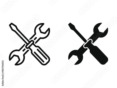 Crossed wrench and screwdriver icon set