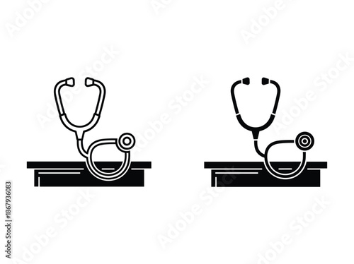 Stethoscope on a table in black and white illustration