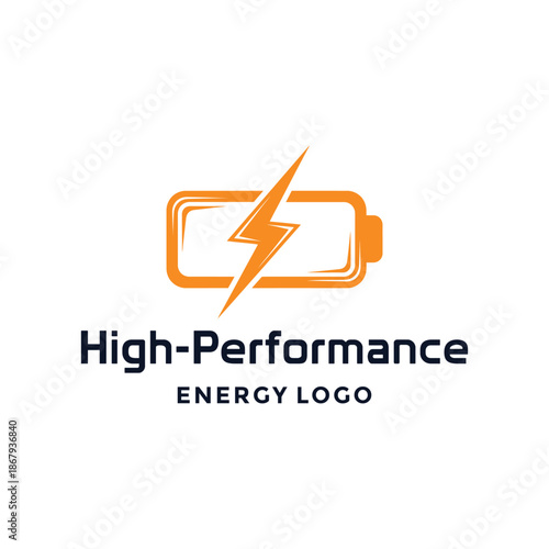 Modern battery with lightning bolt symbol for high-performance energy power charging or technology industrial logo design