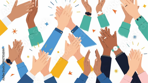 Diverse group of people clapping hands in celebration and applause.