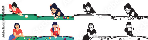 Woman playing pool game with focused expression