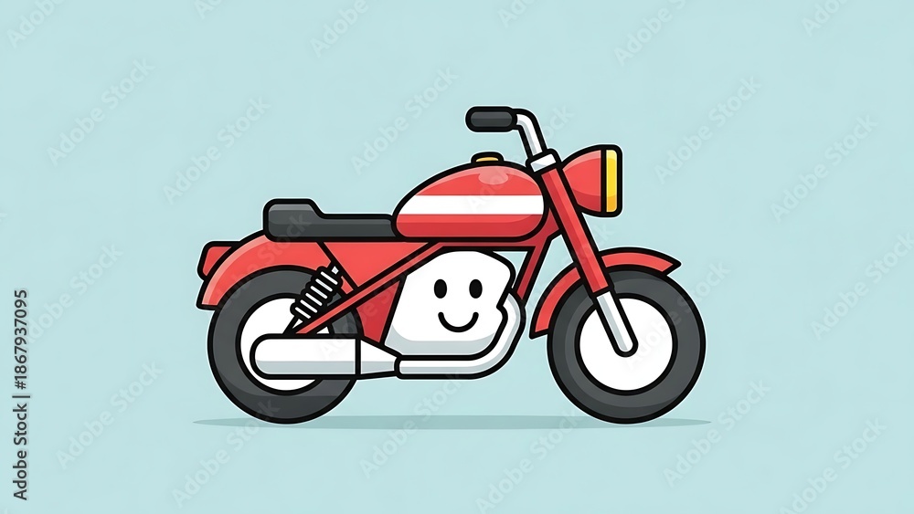 Obraz premium Smiling cartoon motorcycle with red body.