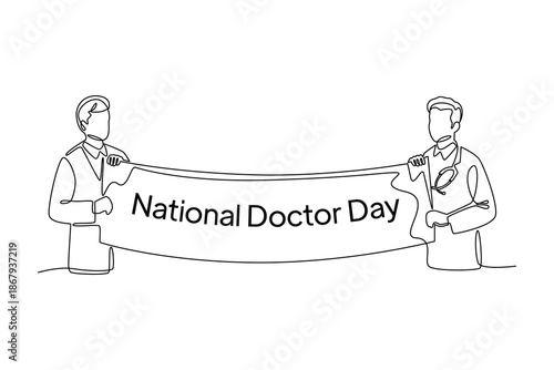 doctor holding paper. National Doctor Day Concept. Single line draw design. Vector graphic illustration