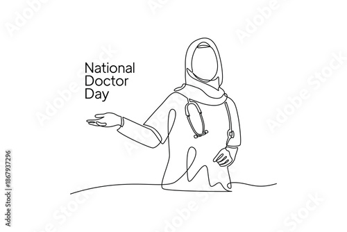 National Doctor Day Concept. Single line draw design. Vector graphic illustration