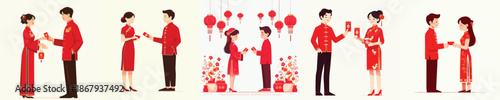 vector of couple giving red envelope on Chinese New Year