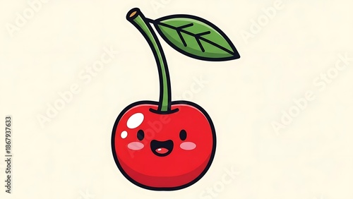 Cute cartoon cherry with smiling face.