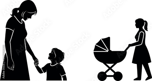 Happy mother's day family silhouette mother and children together