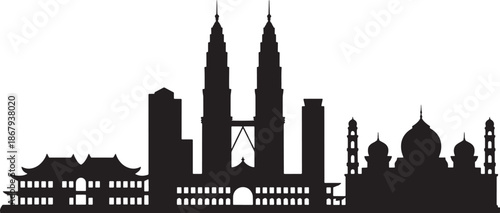 Kuala Lumpur city silhouette skyline with Petronas Towers mosque travel illustration