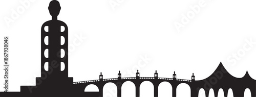 Lisbon city silhouette skyline with landmark buildings Portugal travel illustration