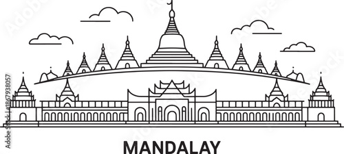 Mandalay city skyline outline travel landmark silhouette architecture design