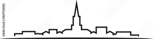 Modern city skyline silhouette with sharp geometric shapes and central skyscraper peak