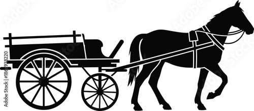 Vintage horse drawn carriage illustration with detailed design on transparent background silhouette