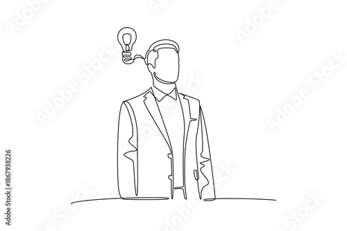 A businessman having an idea. People self employed concept. Single line draw design. Vector graphic illustration