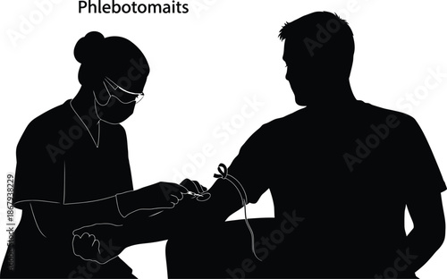 Healthcare worker drawing blood from patient medical illustration on transparent background silhouette