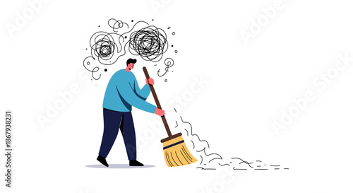 Man Sweeping Away Stress and Anxiety.