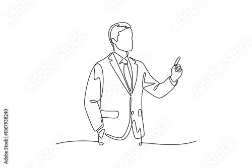 A businessman holding a smartphone. People self employed concept. Single line draw design. Vector graphic illustration